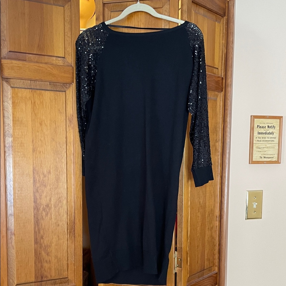 Cable & Gauge Black Long Sleeve Sequin-Trim Dress